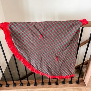 VTG Round Christmas Tree Skirt Large Red Green Plaid Ruffle 55" Country Cottage